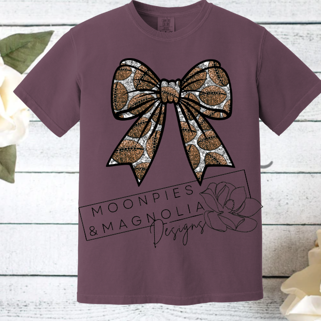 SEQUIN FOOTBALL BOW COMFORT COLOR T-SHIRT